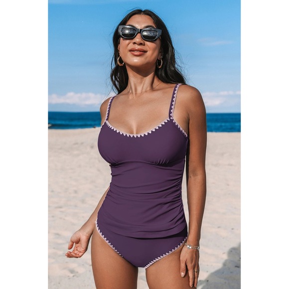 Cupshe Other - CUPSHE Plum Scoop Neck Tankini Top & Standard Bottoms Set Size Large